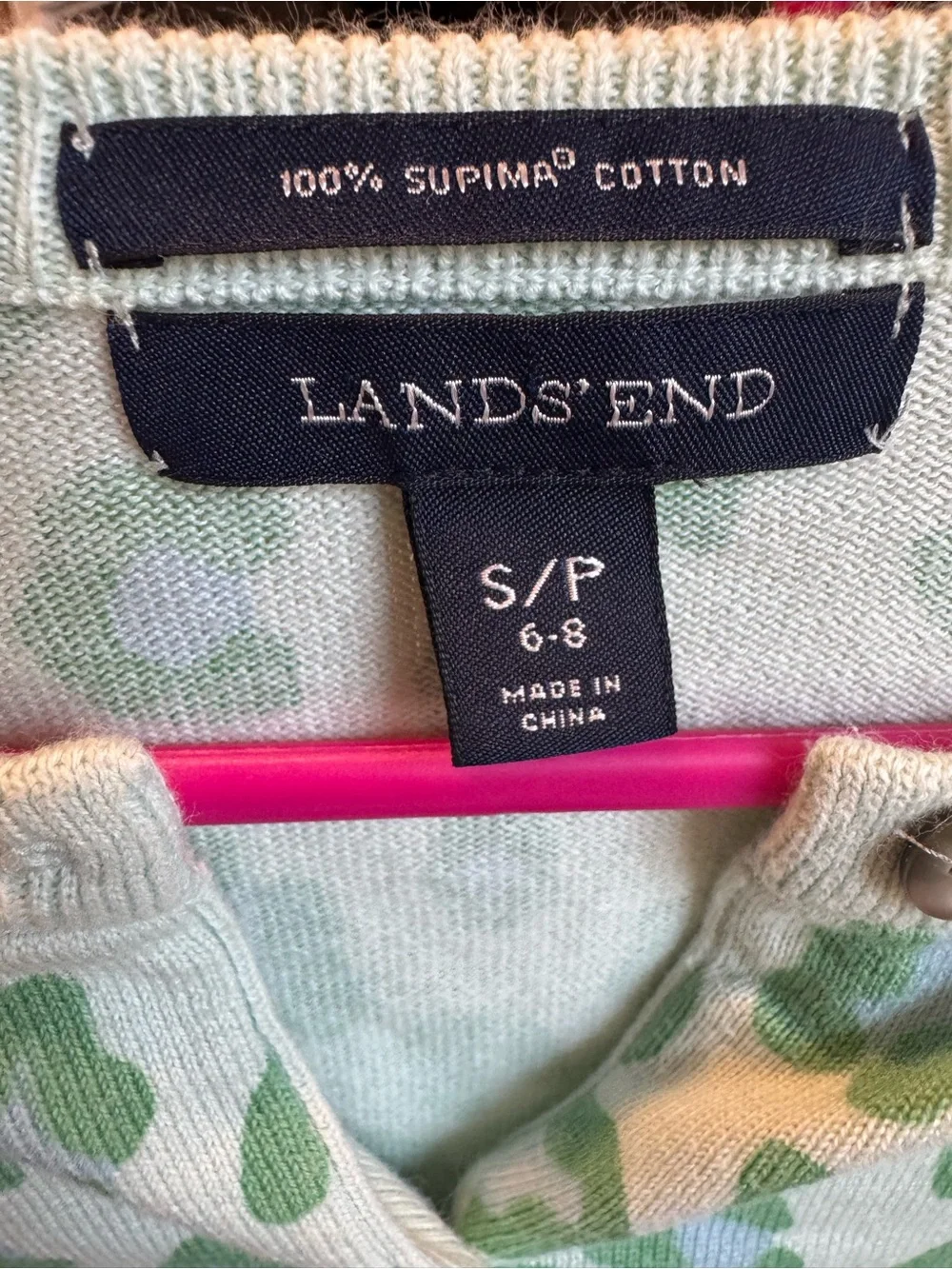 Lands' End Green 100% cotton Leopard Print Cardigan